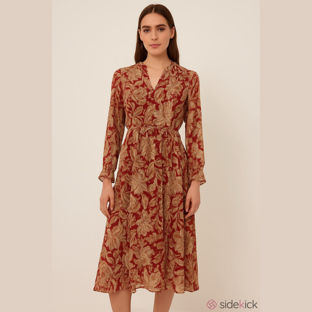 100% mulberry Silk Floral Red and Cream bohemian boho fairy core Dress